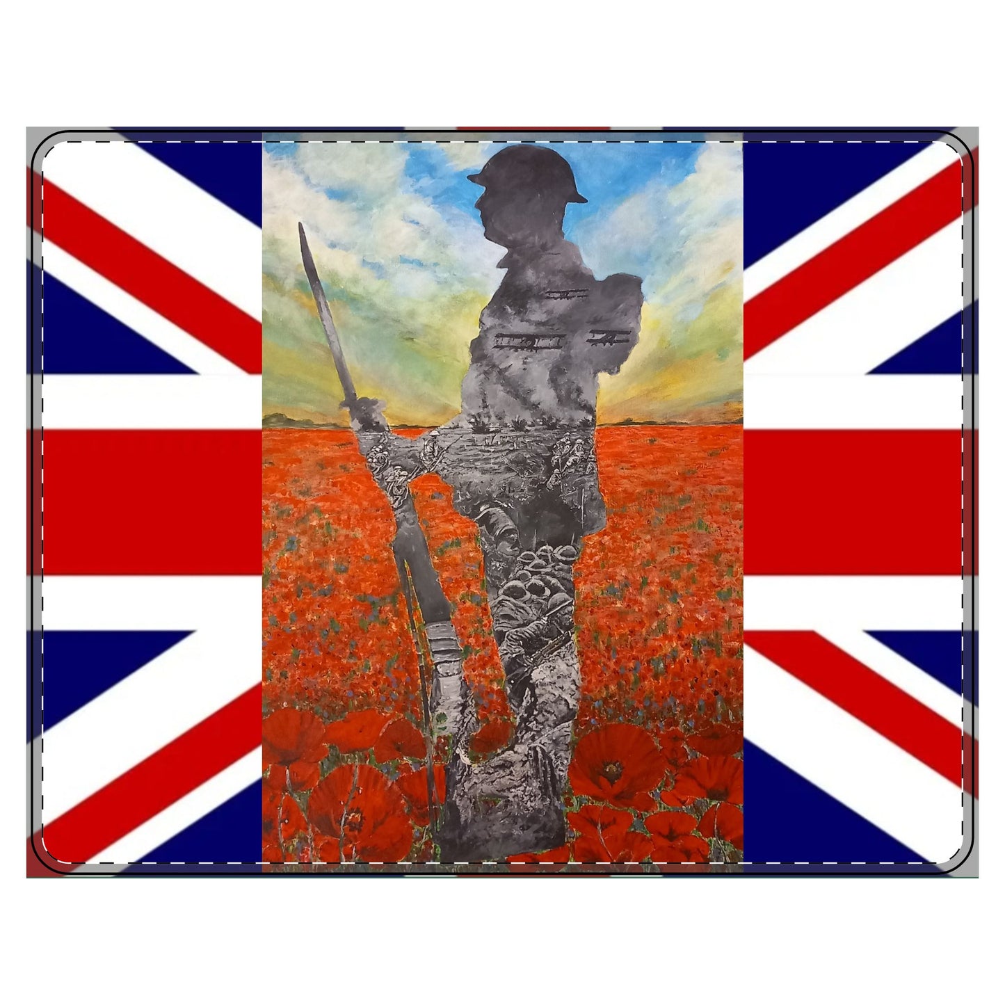 Artistic PU Leather Mouse Mat – Soldier Silhouette in Poppy Field Design